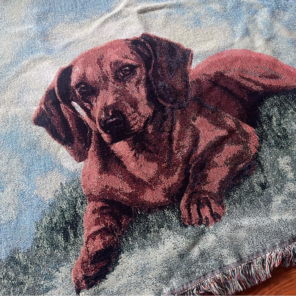 Dachshund 44x56 Tapestry Woven Throw Blanket Weiner Dog Brown Linda Picken - Picture 3 of 4